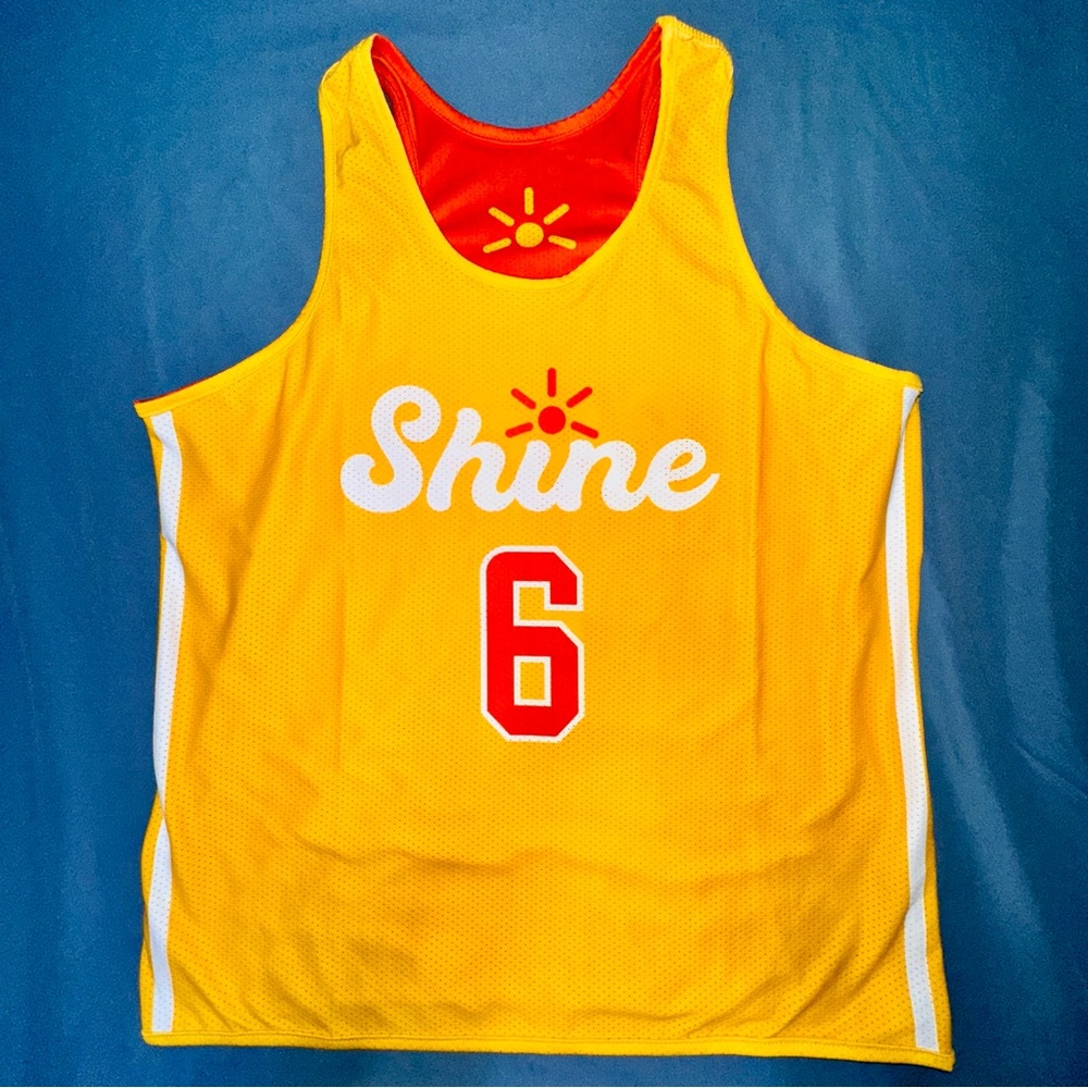 Shine Reversible Mesh Basketball Jersey Tank Top M Orange Yellow Retro